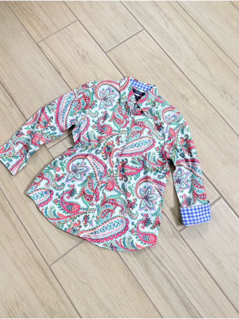 Chaps No Iron Paisley Button Down Shirt BlueBoho Preppy Y2K Small